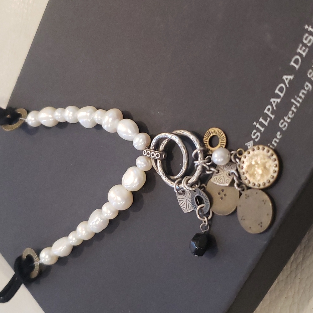 Silpada Pearl, Brass, and Sterling Silver Necklace